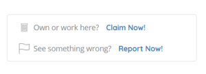 A screenshot of the "Claim now" and "Report now" action links on every Civic Tech Field Guide profile page